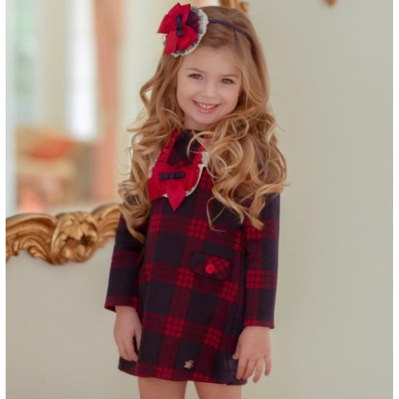 Spanish Girls Christmas Miranda Dress MiLoves Tartan Plaid Check Red Navy Size 5 - Picture 1 of 7
